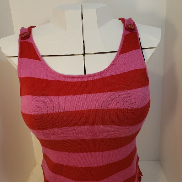 2/$30 Designer Tulle Button Tank Top Pink Striped - Picture 11 of 11